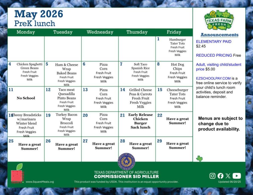 PK Lunch Menu